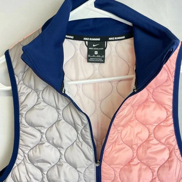 Nike Running AeroLayer Quilted Vest Jacket Size XS Pink Gray Blue color block - Picture 10 of 12